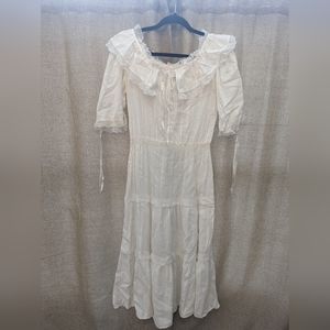 Vintage 70's White Cotton Midi Dress